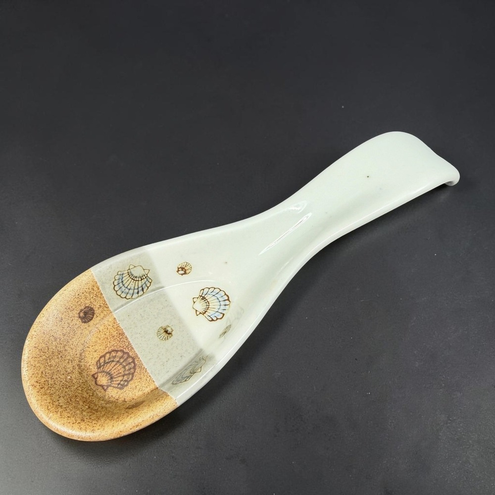 Otagiri Japan Ceramic Spoon Rest Seashell‎ Beach Nautical Sand White 9 Inch